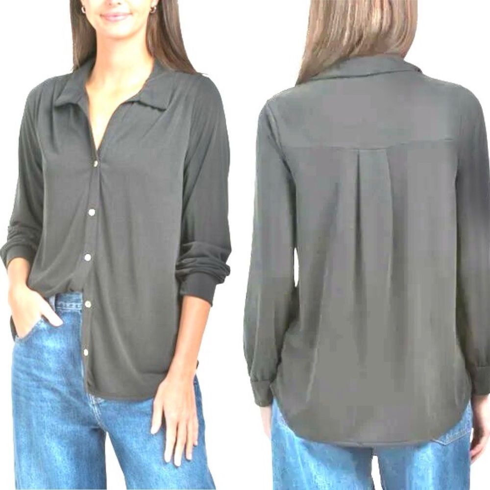 Green Envelope Gray Button-up Long Sleeve Blouse XL